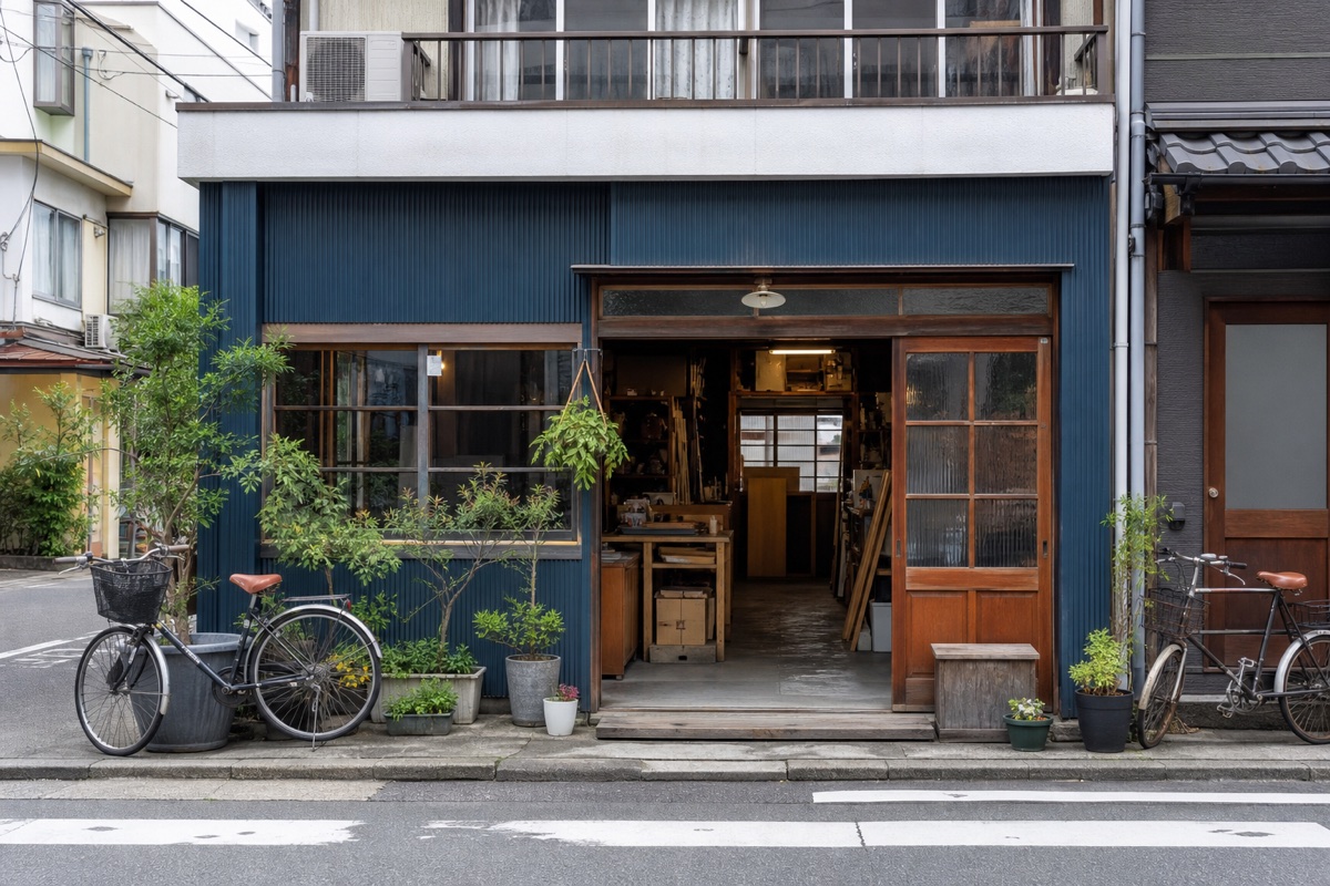 住宅街にある地域のリフォーム・住宅修理店の外観